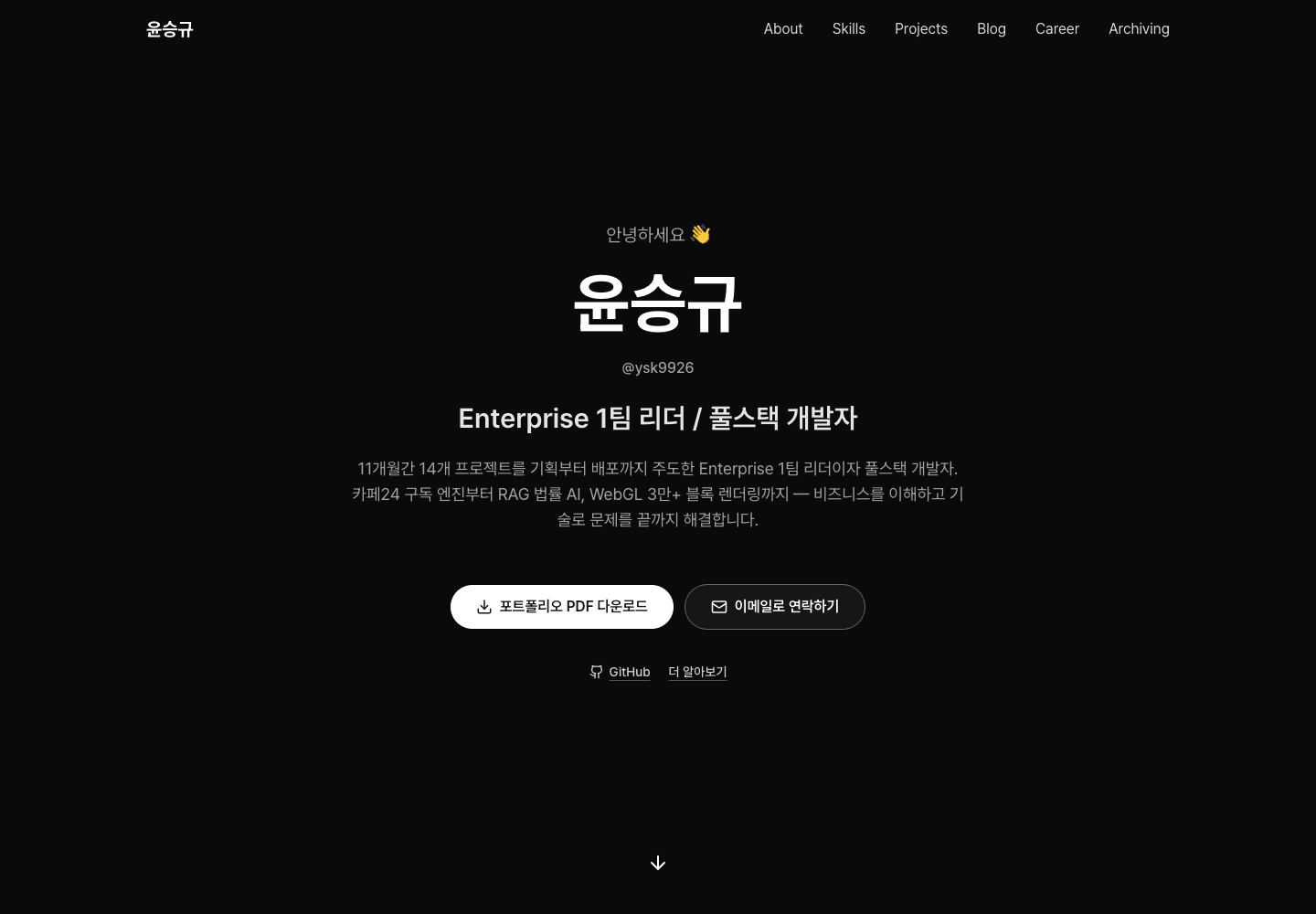 개발자 포트폴리오 & 기술 블로그 대표 화면